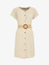 Robe courte unie boutonnée à manches courtes - Beige - 1