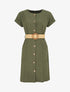 Robe courte unie boutonnée à manches courtes - Kaki - 1