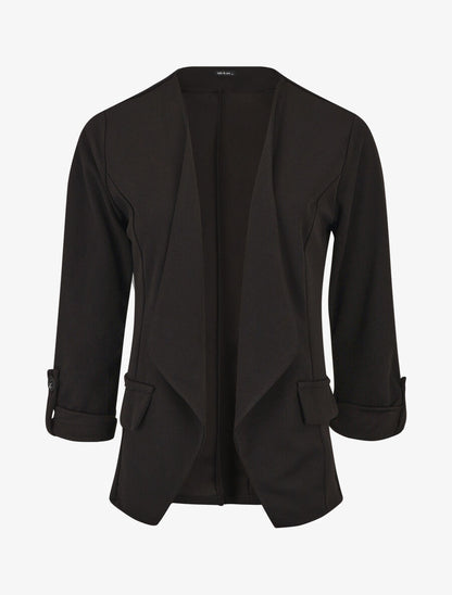Veste droite unie col cascade - Noir - 1