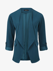 Veste droite unie col cascade - Bleu canard - 5
