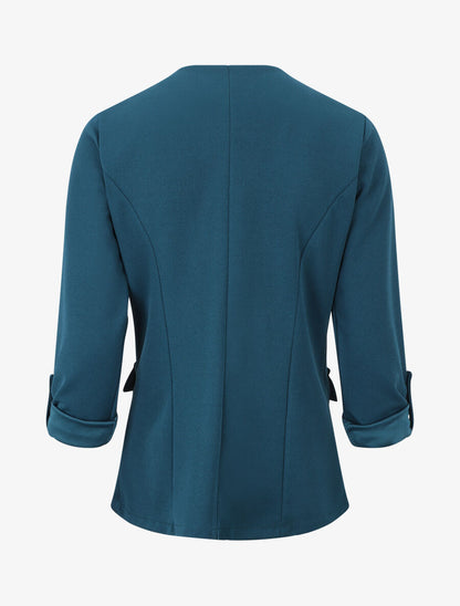 Veste droite unie col cascade - Bleu canard - 2