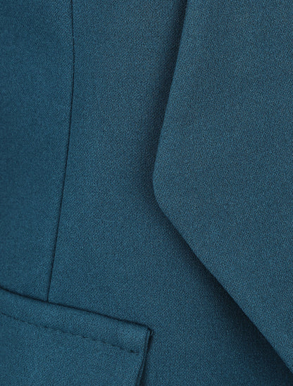 Veste droite unie col cascade - Bleu canard - 3