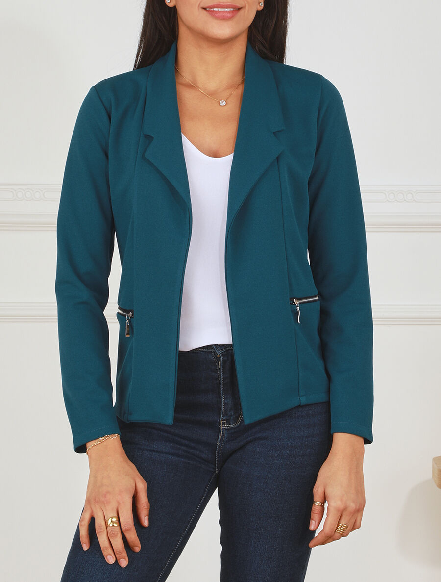 Blazer fluide uni à poches zippées - Bleu canard - 4
