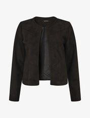 Veste droite unie en suédine - Noir - 5