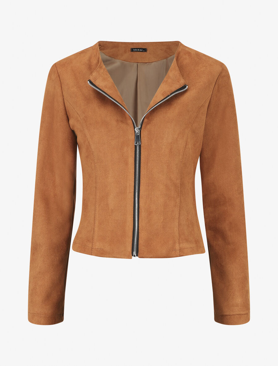 Veste zippée en suédine - Camel - 1
