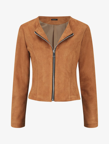 Veste zippée en suédine - Camel - 1