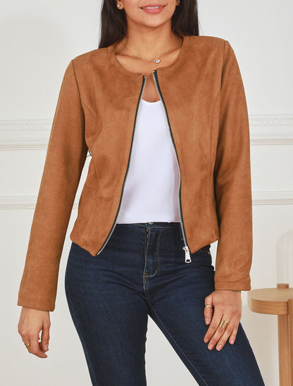 Veste zippée en suédine - Camel - 4