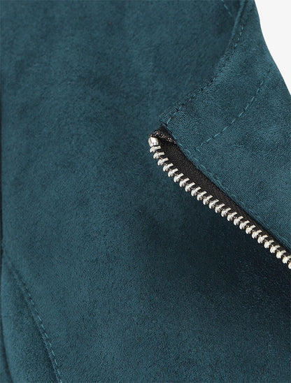 Veste zippée en suédine - Bleu canard - 3