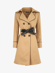 Trench mi-long uni à ceinture en simili - Beige - 1
