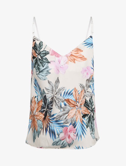 Caraco satiné à imprimé fleurs tropicales - Beige - 2