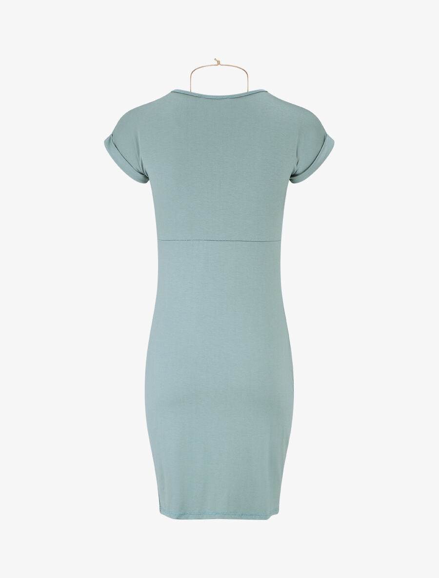 Robe froncée unie manches courtes - Vert d&