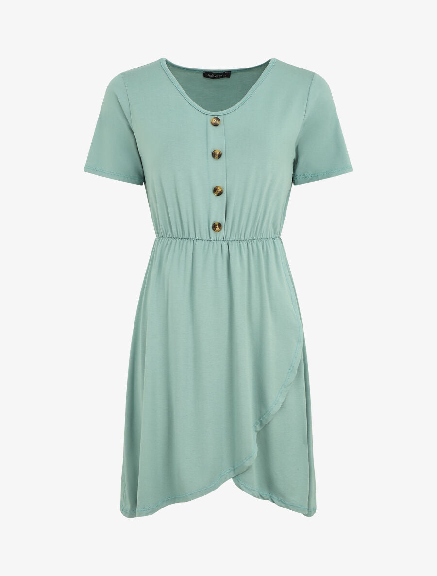 Robe boutonnée unie manches courtes - Bleu clair - 5