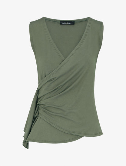 Top sans manches uni drapé - Kaki - 1