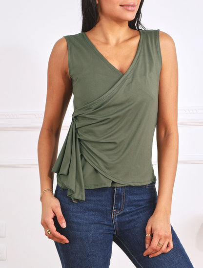 Top sans manches uni drapé - Kaki - 4