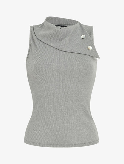 Top côtelé sans manches col asymétrique - Gris - 1