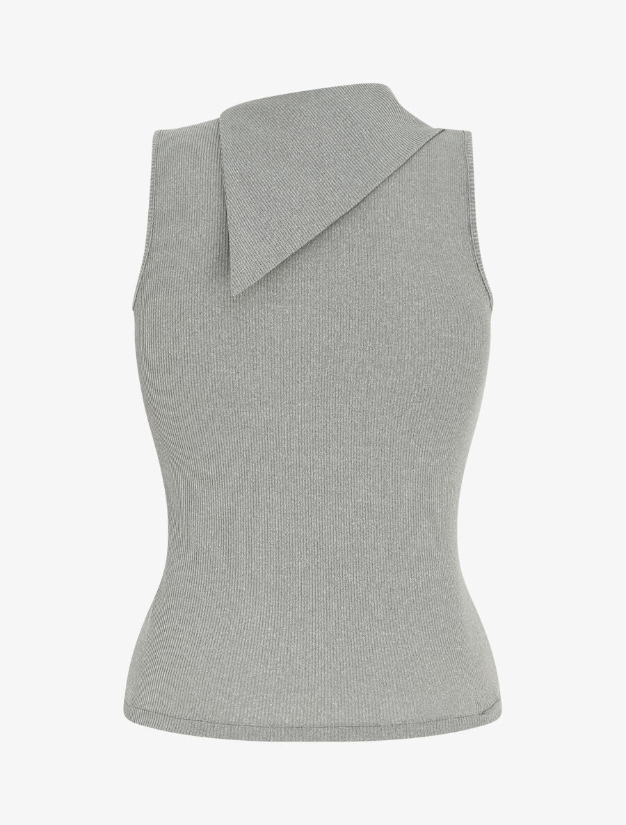 Top côtelé sans manches col asymétrique - Gris - 2
