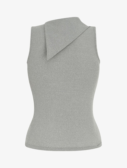 Top côtelé sans manches col asymétrique - Gris - 2
