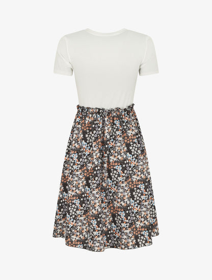 Robe bi-matière manches courtes imprimé fleuri - Noir/blanc - 2