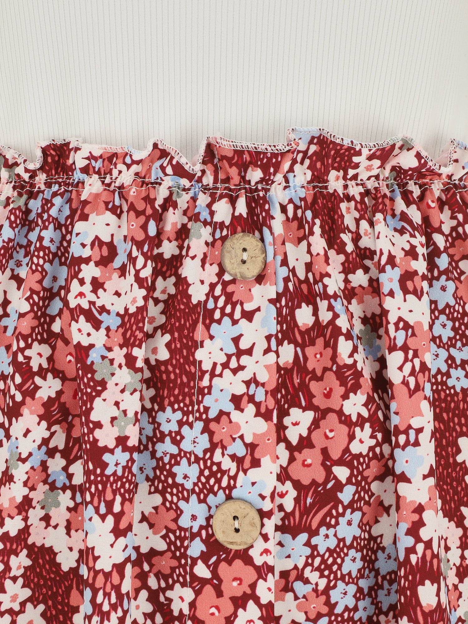 Robe bi-matière manches courtes imprimé fleuri - Bordeaux/blanc - 3