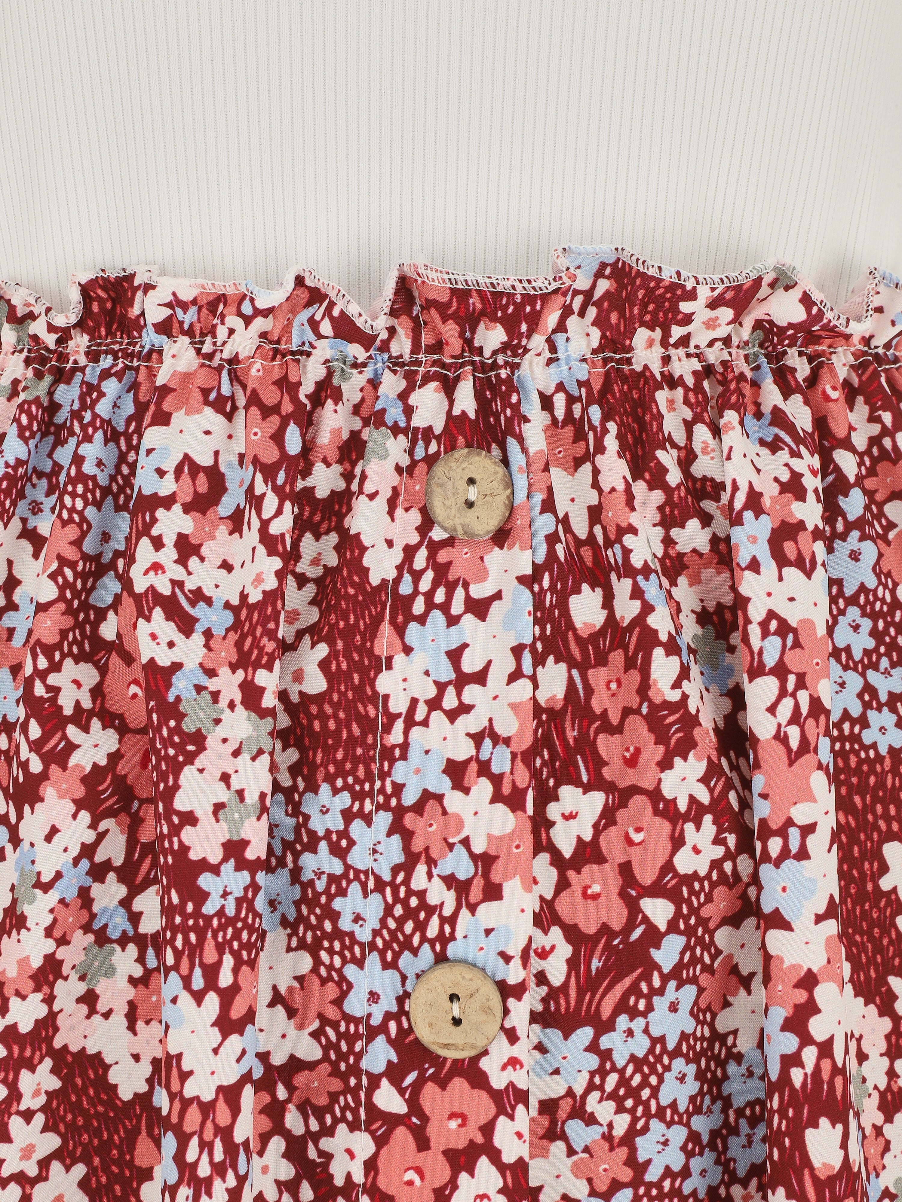 Robe bi-matière manches courtes imprimé fleuri - Bordeaux/blanc - 3