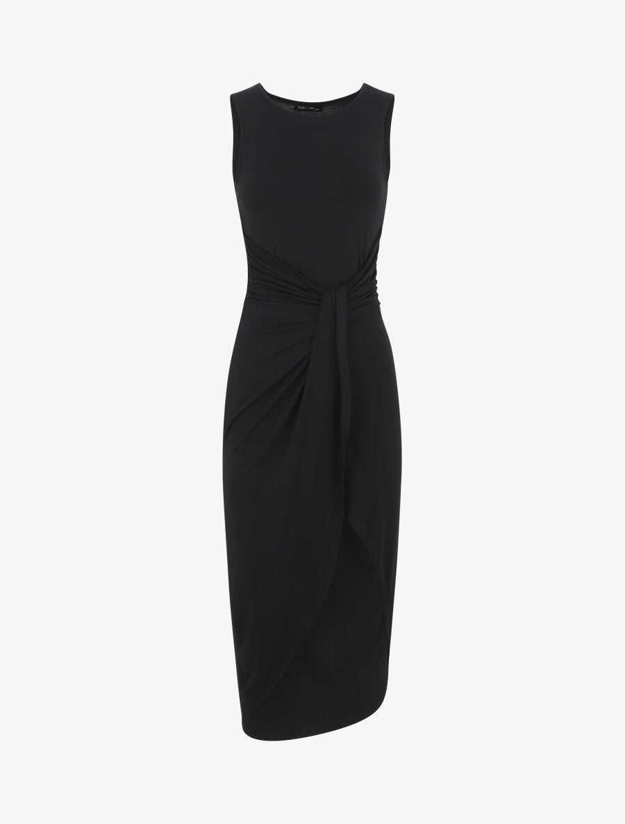 Robe drapée longue unie sans manches - Noir - 1