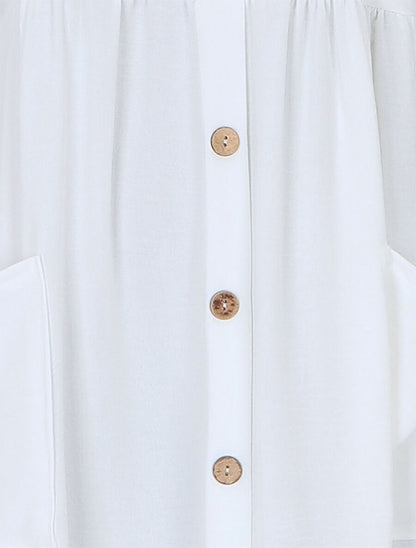 Robe longue boutonnée unie à fines bretelles - Blanc - 3