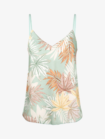 Caraco satiné à imprimé feuilles tropicales - Vert - 1