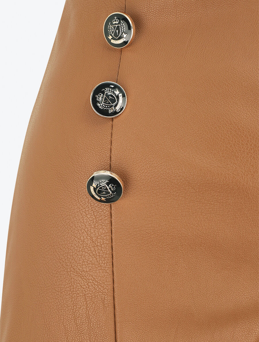 Short en simili taille haute boutonnée - Camel - 3
