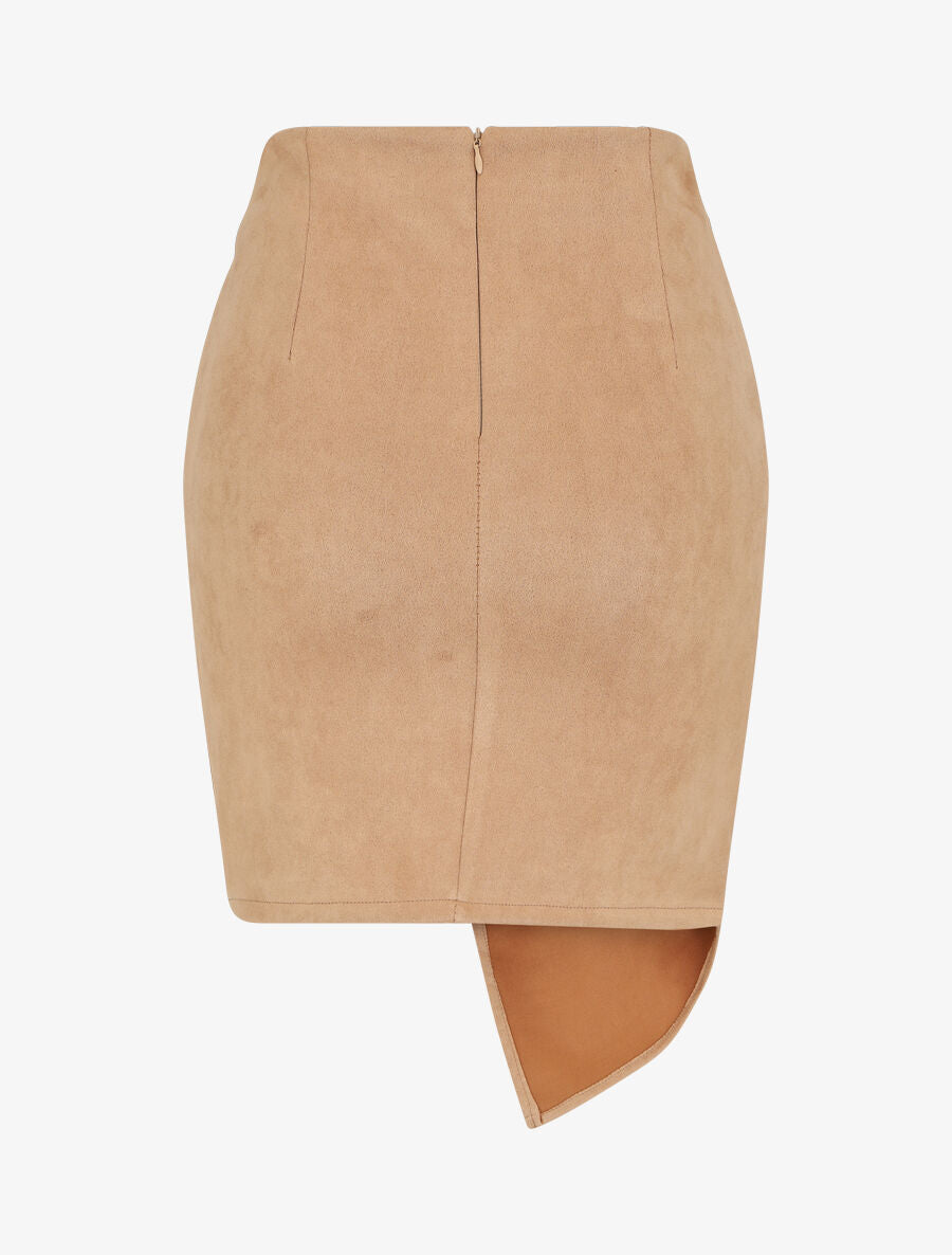Jupe courte drapée en suédine - Beige - 2