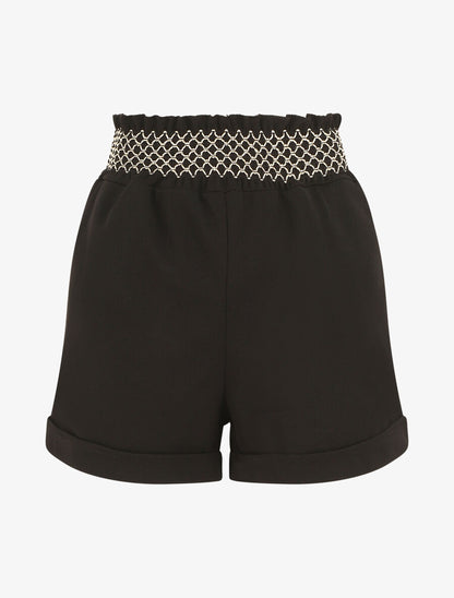 Short à taille élastiquée et à revers - Noir - 1