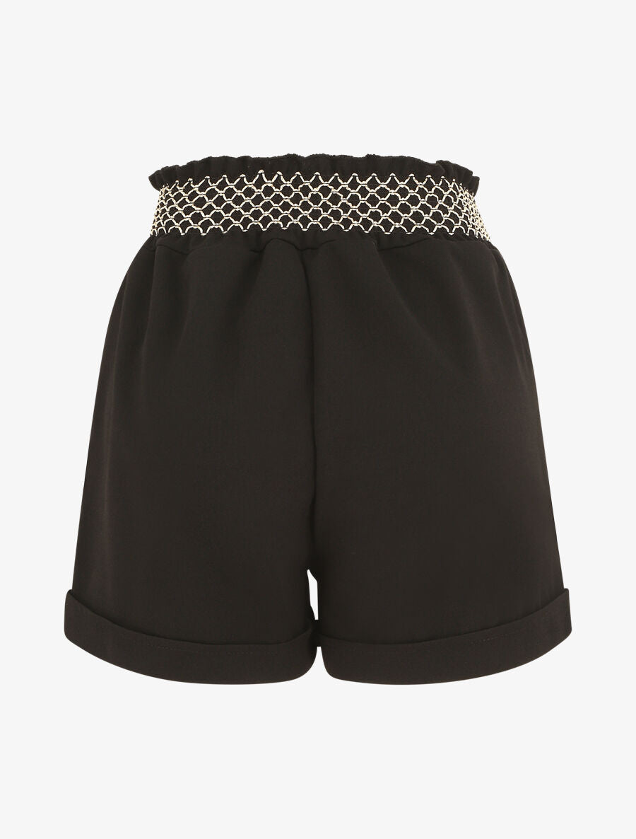 Short à taille élastiquée et à revers - Noir - 2