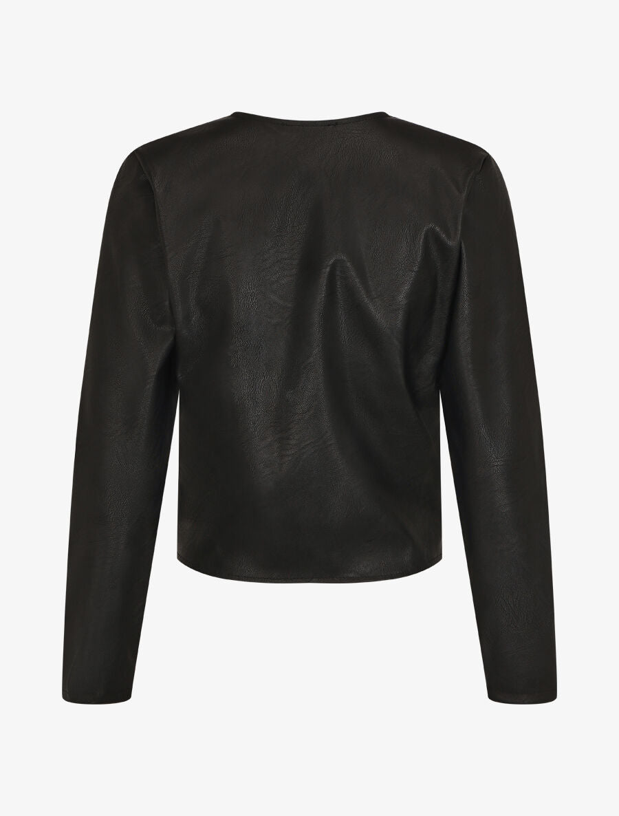 Veste droite boutonnée en simili - Noir - 2