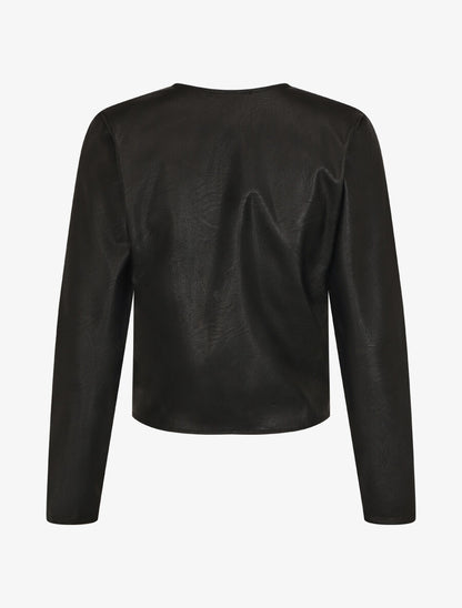 Veste droite boutonnée en simili - Noir - 2