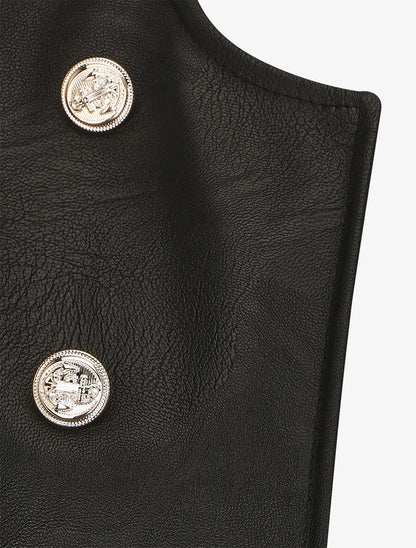 Veste droite boutonnée en simili - Noir - 3