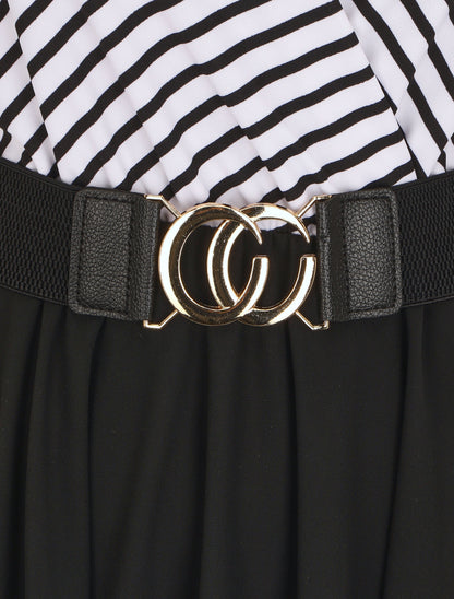 Robe bi-matière à haut imprimé style marinière - Noir - 3