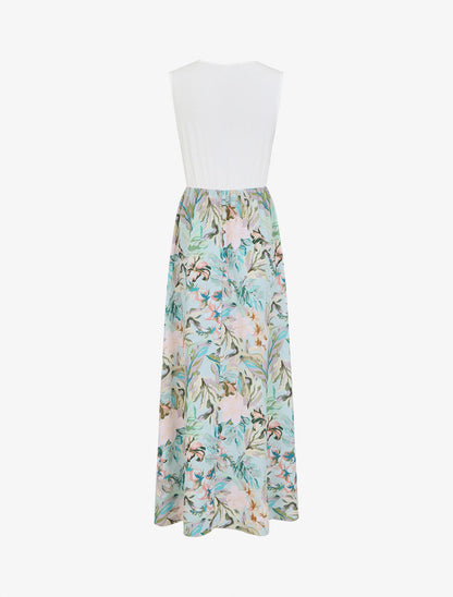 Robe longue fleurie et évasée sans manches - Blanc - 2