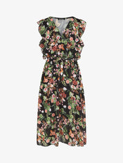 Robe en voile élastiquée à imprimé fleurs - Noir - 1