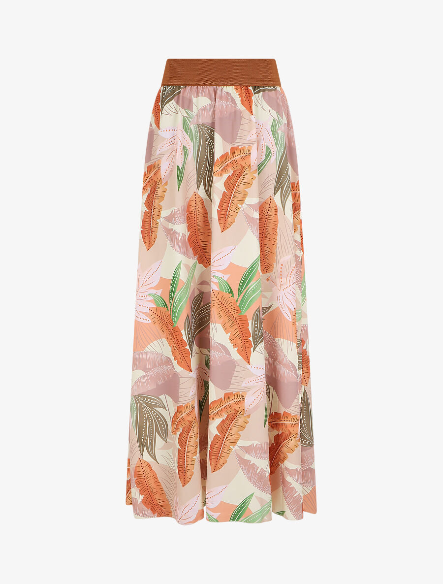 Jupe longue à imprimé feuilles - Beige - 5