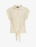 Chemise plissée à noeud et manches courtes - Beige - 5