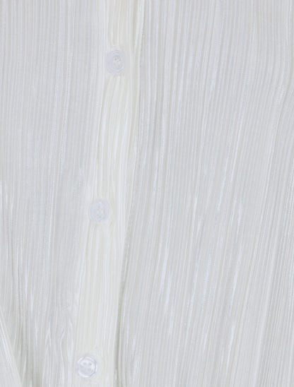 Chemise plissée à noeud et manches courtes - Blanc - 3