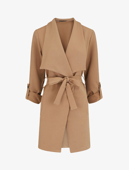 Veste mi-longue col cascade - Taupe - 1