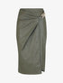 Jupe style portefeuille mi-longue en simili - Kaki - 5
