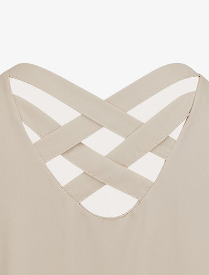 Top en voile à col zippé - Beige - 3