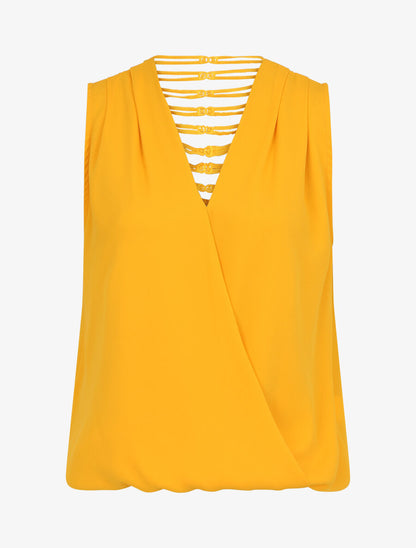Top sans manches col cache-coeur dos en crochet - Jaune - 1