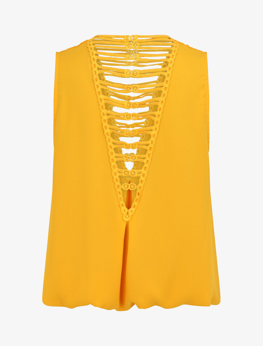 Top sans manches col cache-coeur dos en crochet - Jaune - 2