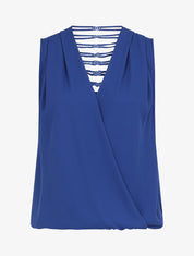 Top sans manches col cache-coeur dos en crochet - Bleu - 5