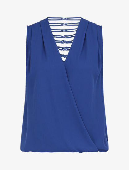 Top sans manches col cache-coeur dos en crochet - Bleu - 5