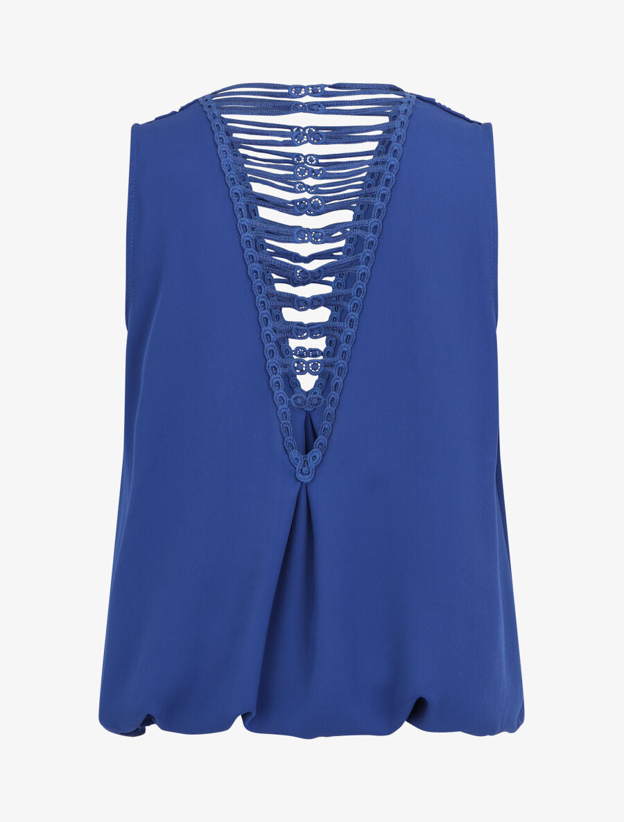 Top sans manches col cache-coeur dos en crochet - Bleu - 2