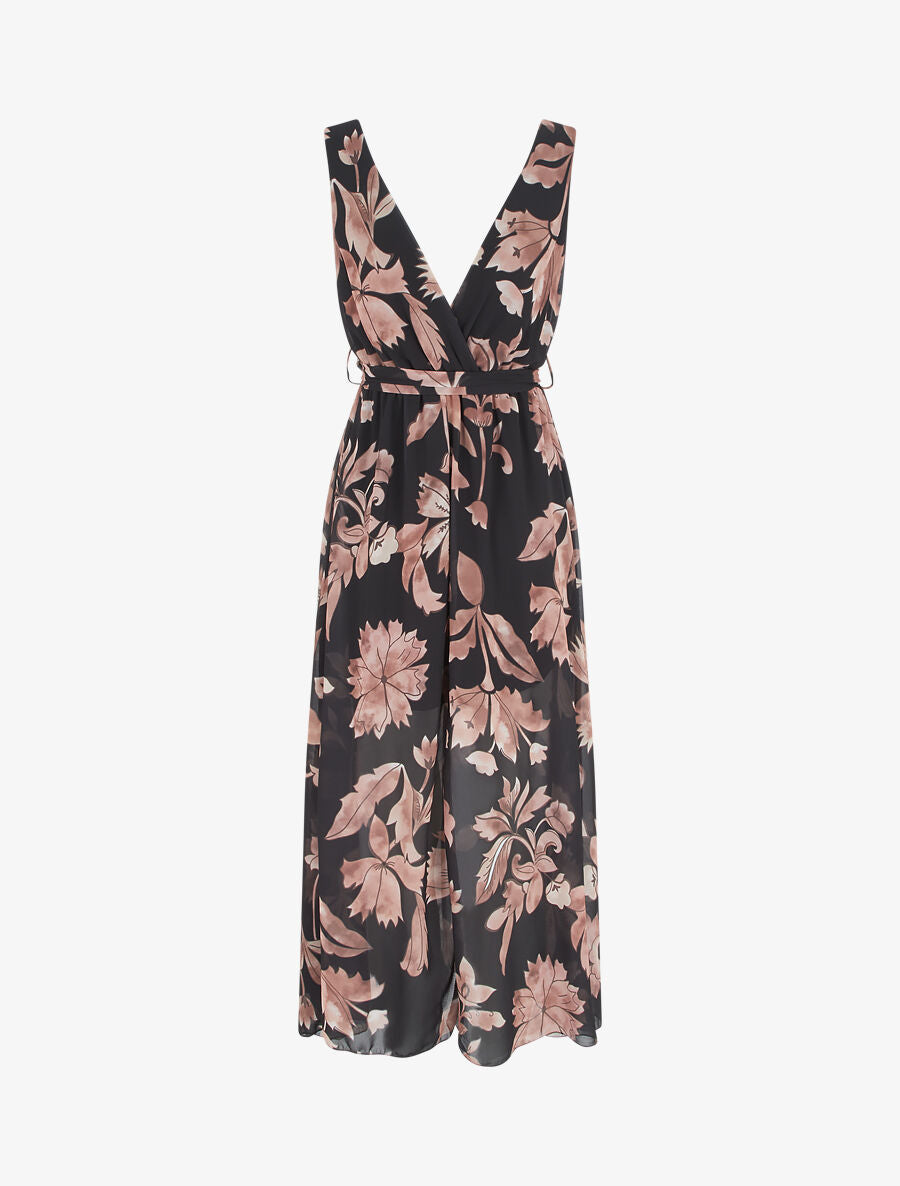 Robe imprimé fleurs et dos en V - Noir - 2