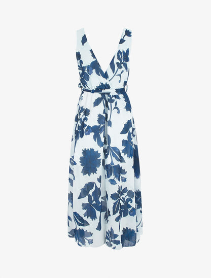 Robe imprimé fleurs et dos en V - Marine - 2